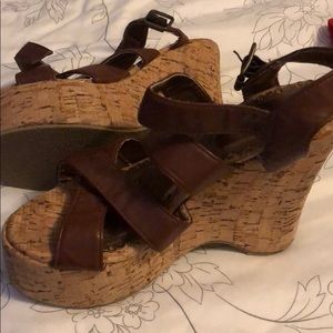 Brown wedge sandals